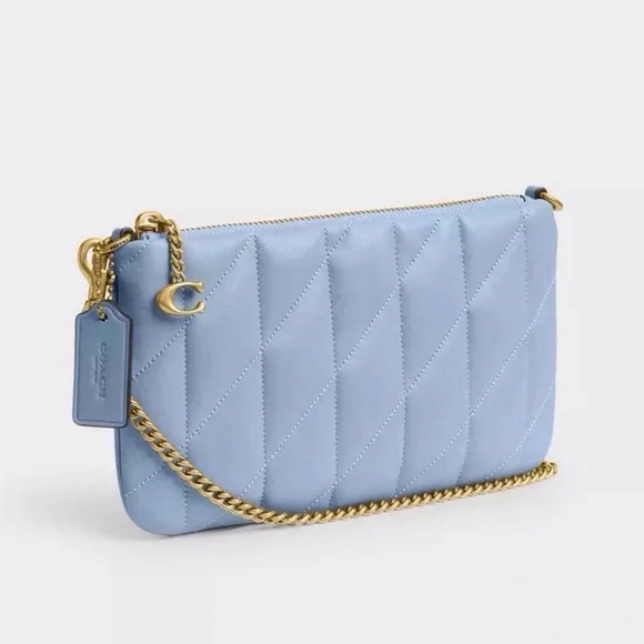 Coach Pouch Bag with Pillow Quilting in Brass/Bluebell Nappa Leather NWT - Picture 2 of 13